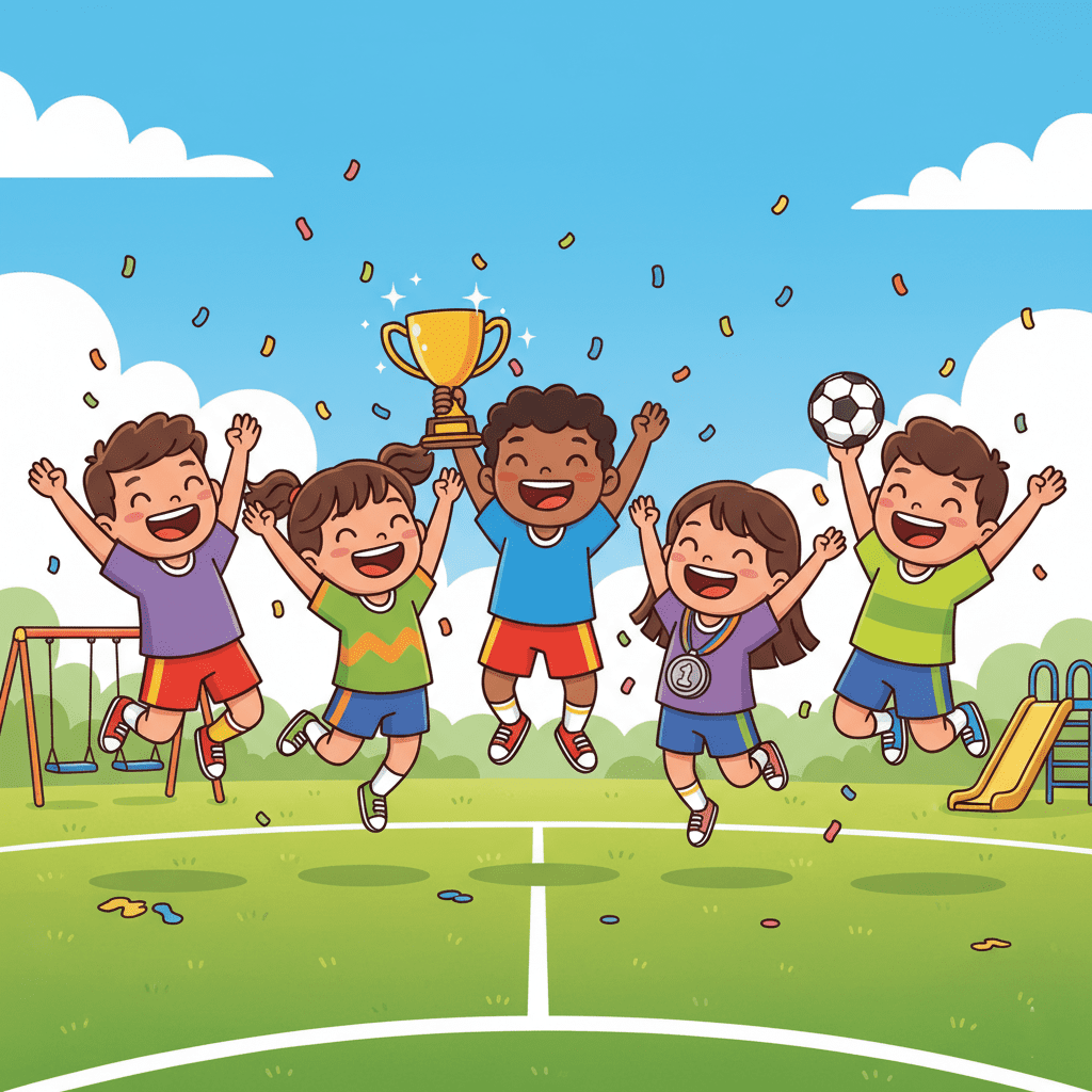 Students celebrating after winning a game, showing how pronouns like “it,” “this,” and “that” can replace events, ideas, or emotions in sentences.