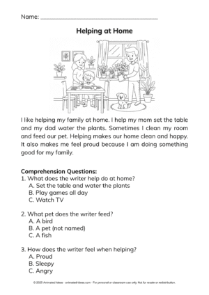 Reading Comprehension Worksheets – printable passages with questions for Kindergarten to Grade 2 students