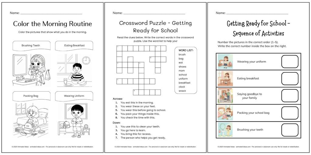 Printable Grade 1 English worksheet with vocabulary pictures