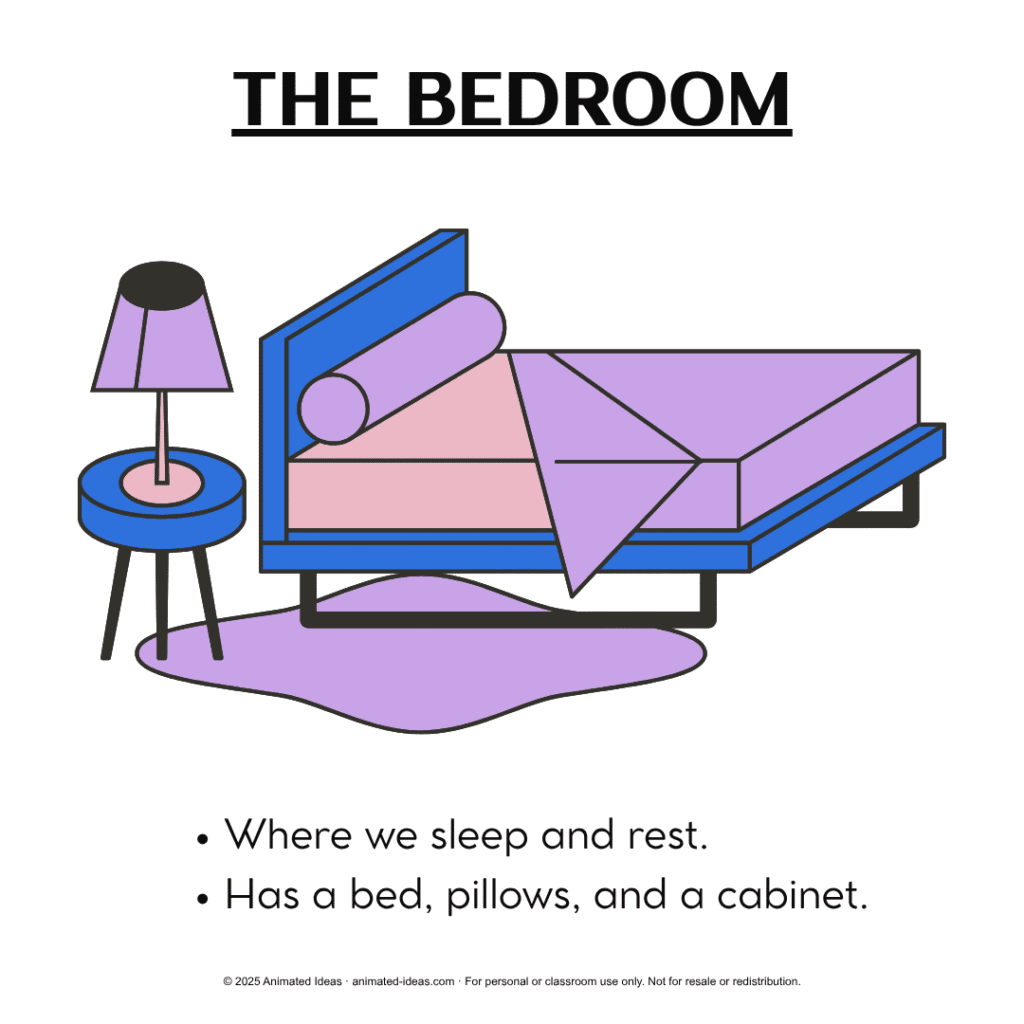Parts of the house for preschool – bedroom visual for preschoolers