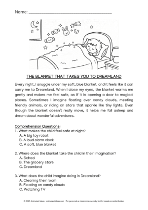 The Blanket That Takes You to Dreamland – Magical Reading Worksheets for Kids