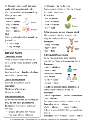 Image showing Singular and Plural Nouns Printable Handout for Grade 4 students – fun grammar activity worksheet | Page 2