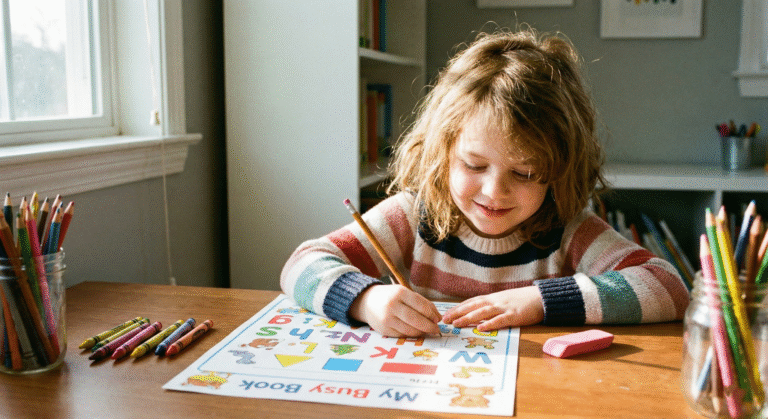 Child learning with printable worksheet - Printable Learning vs Digital Tools