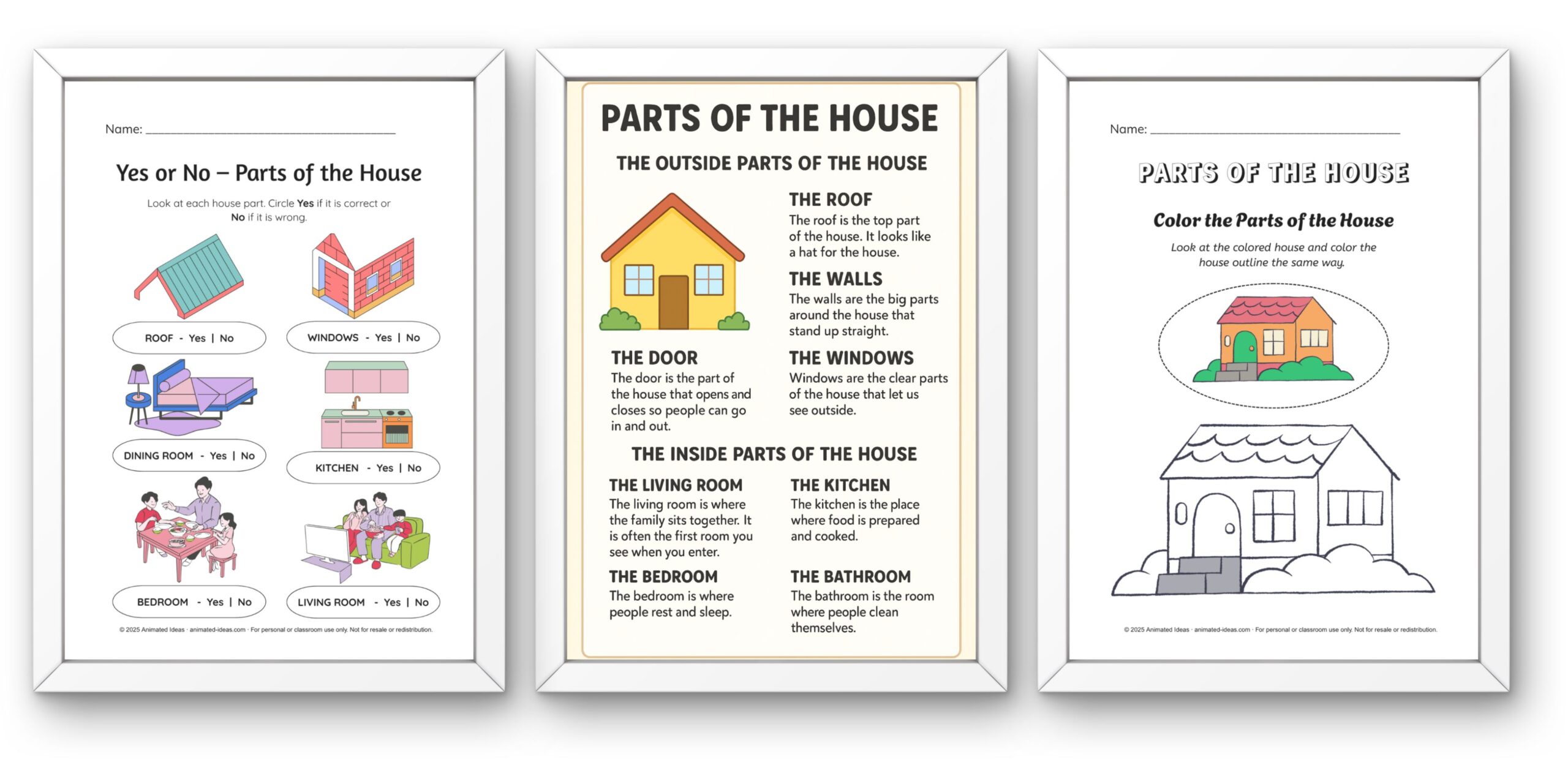 Parts of the house for preschool