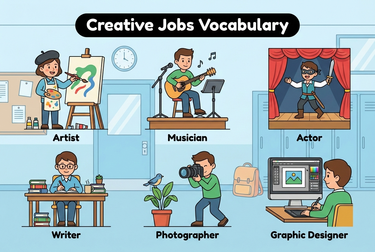 Jobs and occupations vocabulary in creative and entertainment fields.