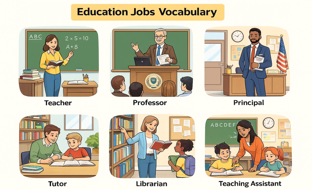 Jobs and occupations vocabulary in education for beginners.
