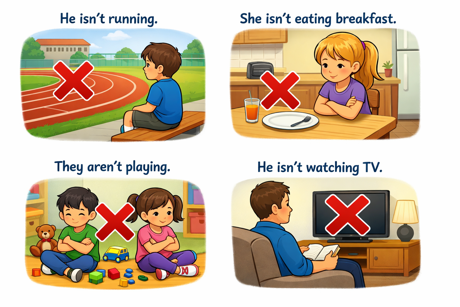 More examples of the Present Continuous (Negative) form.