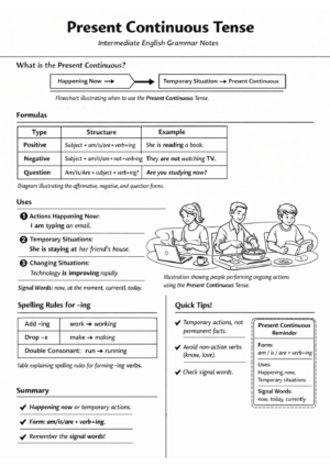 Present Continuous Printable Notes black and white version Present Continuous Printable Notes black and white version designed for worksheet printing and photocopying