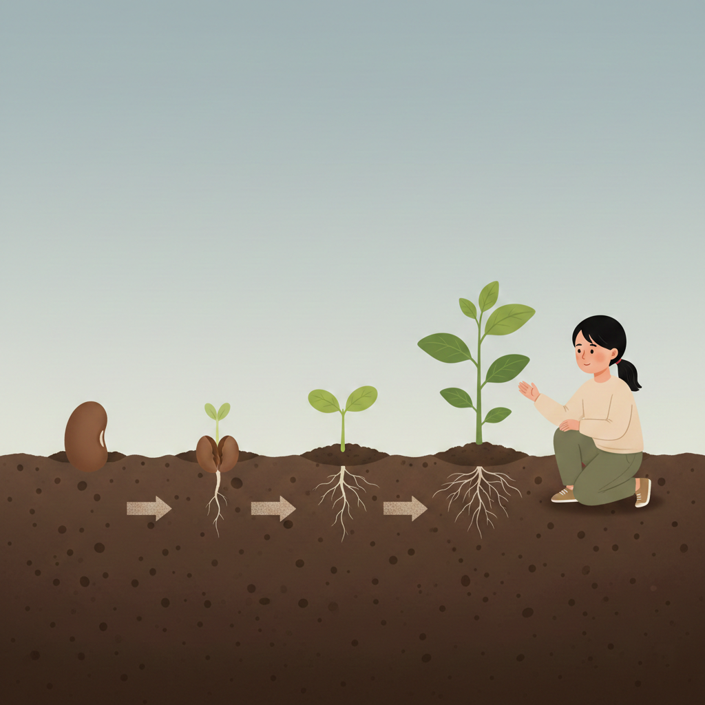 A seed growing into a plant — an example of growth, one characteristic of living things.