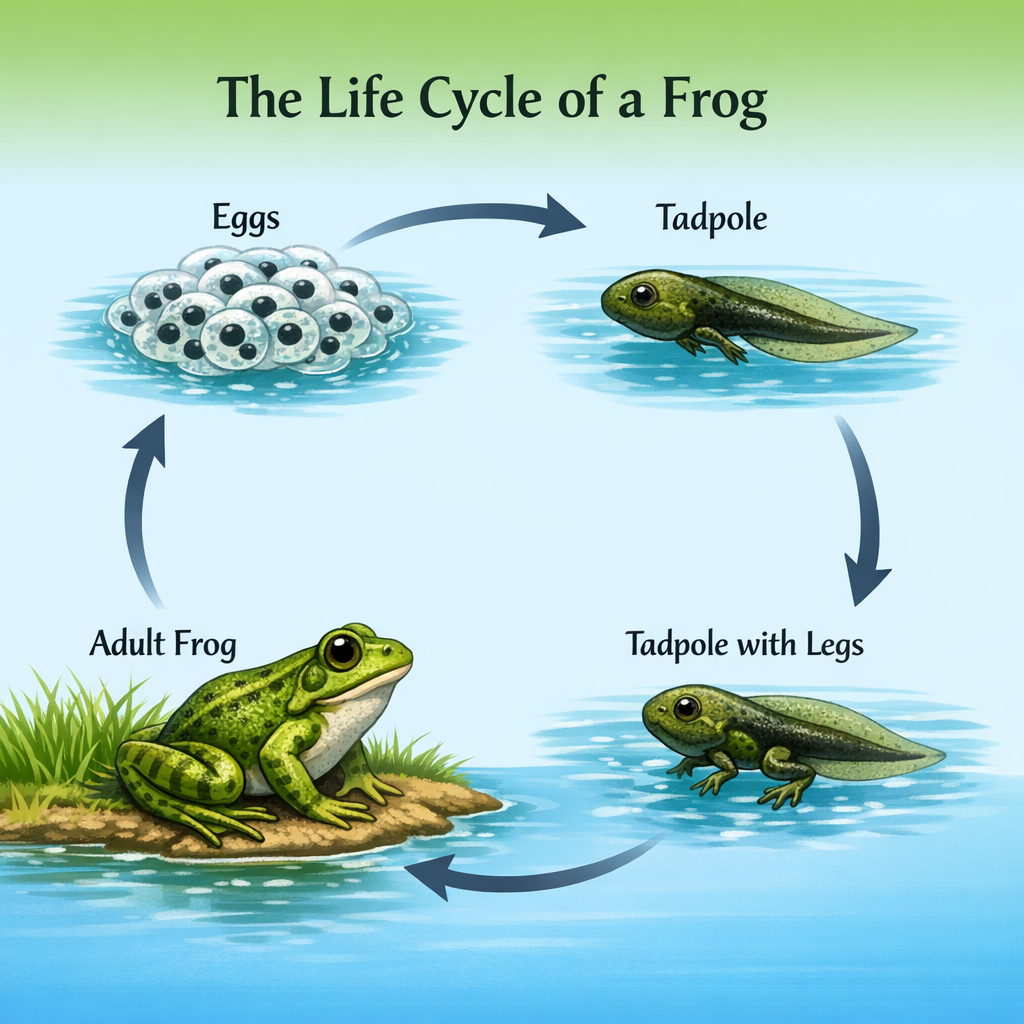 A tadpole growing into a frog - growth over time.