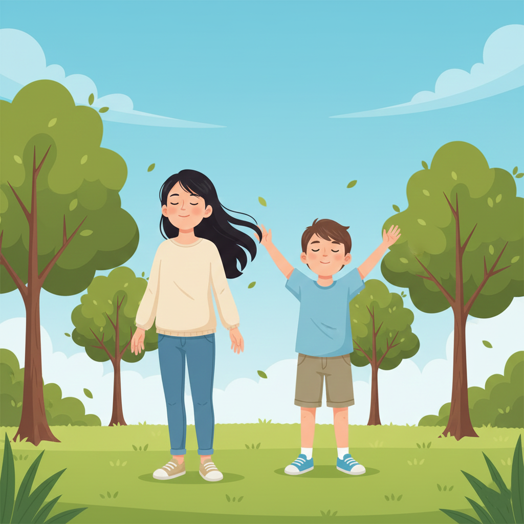 People breathing outside - living things exchange gases with the air.