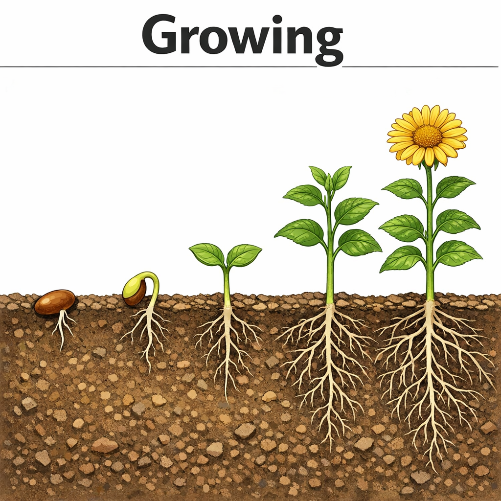 A seed growing into a sapling - plants grow too.