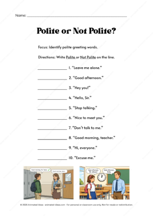 Polite Greeting Worksheets for Grade 3 polite or not polite worksheet